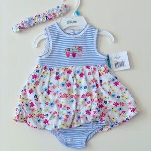 NWT 6mo Little Me Blue and White Floral Baby Romper